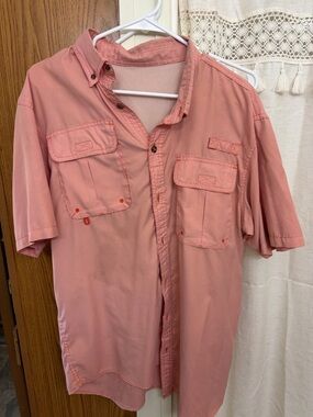 Bass Pro Shops Salmon-Peach Short-Sleeve Button Front Shirt